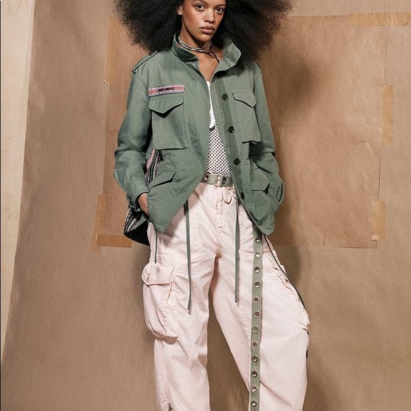 Zara SRPLS Cargo Pants High Waist Pink Pastel Button Fly Lyocell NWT New M - Picture 3 of 8